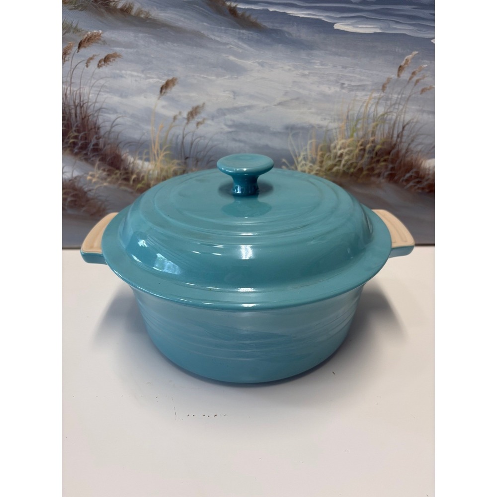 Le Creuset Caribbean Blue Stoneware Round Casserole Dish with Lid 2.5 qaurt